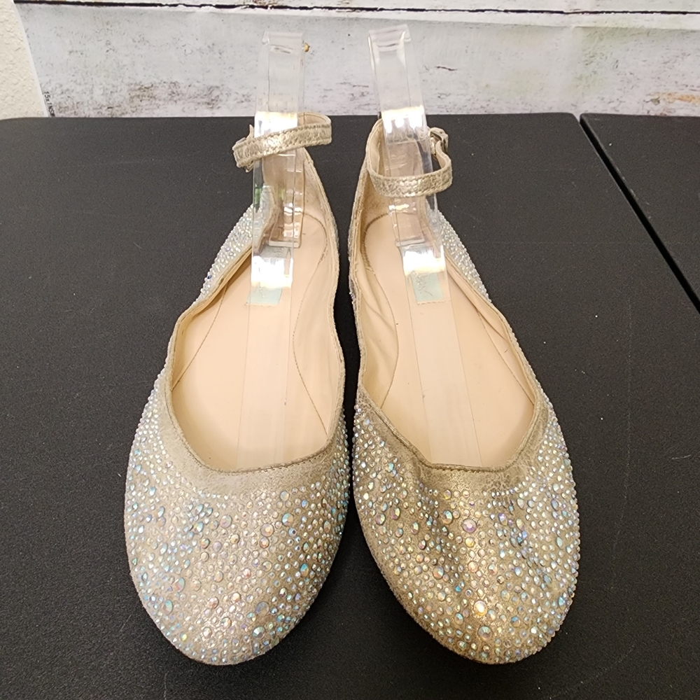 Betsey Johnson Silver Metallic Joy Ballet Flat with Ankle Strap...size 8